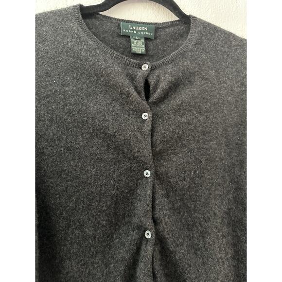 Lauren Ralph Lauren Cashmere Cardigan Gray Button Up 3/4 Sleeve Size Large - Picture 4 of 15
